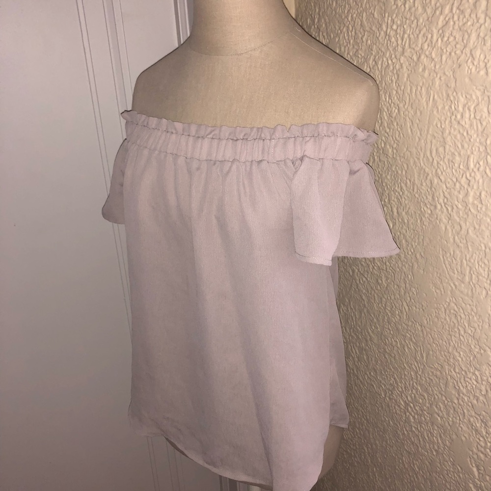 Beige Off The Shoulder Flowy Short Sleeve Top